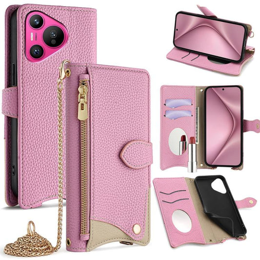 For Huawei Pura 70 Crossbody Chain Fishtail Litchi Leather Phone Case(Pink) - Huawei Cases by PMC Jewellery | Online Shopping South Africa | PMC Jewellery | Buy Now Pay Later Mobicred