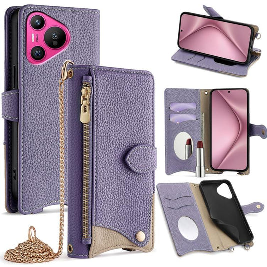 For Huawei Pura 70 Crossbody Chain Fishtail Litchi Leather Phone Case(Purple) - Huawei Cases by PMC Jewellery | Online Shopping South Africa | PMC Jewellery | Buy Now Pay Later Mobicred