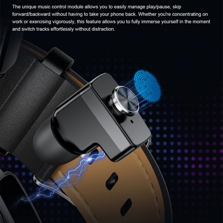 GT97 1.53 inch Round Screen 2 in 1 Bluetooth Earphone Leather Strap Smart Watch Supports Bluetooth Calls(Silver) - free shipping - PMC TechLife - Order now!