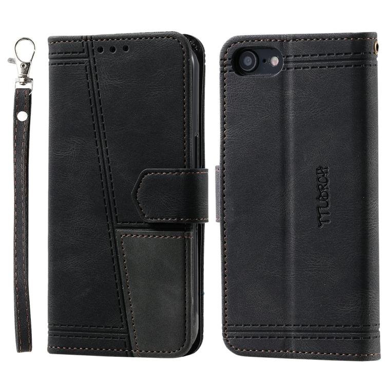 For iPhone 16e TTUDRCH Embossed Line Splicing Leather Phone Case(Black) - iPhone 16e Cases by PMC TechLife | Online Shopping South Africa | PMC TechLife | Buy Now Pay Later Mobicred