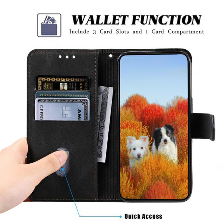 For iPhone 16e TTUDRCH Embossed Line Splicing Leather Phone Case(Black) - iPhone 16e Cases by PMC TechLife | Online Shopping South Africa | PMC TechLife | Buy Now Pay Later Mobicred