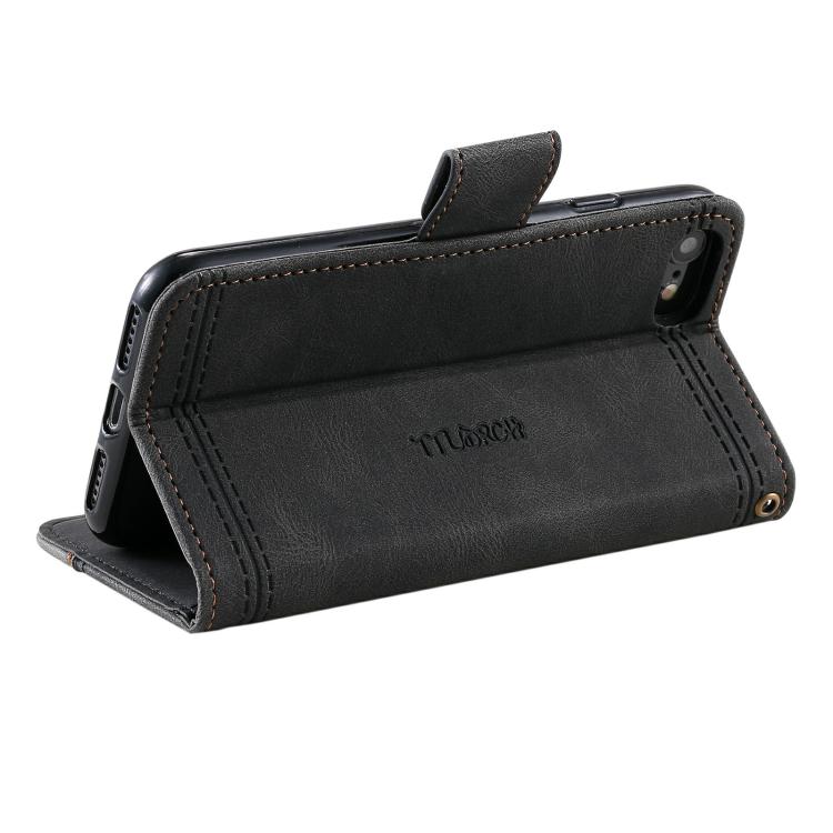 For iPhone 16e TTUDRCH Embossed Line Splicing Leather Phone Case(Black) - iPhone 16e Cases by PMC TechLife | Online Shopping South Africa | PMC TechLife | Buy Now Pay Later Mobicred