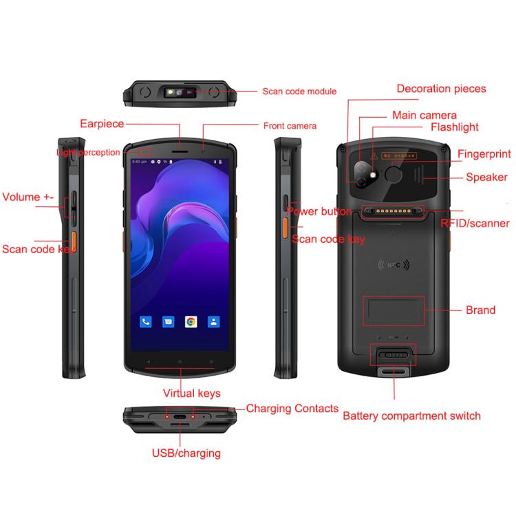 UNIWA V7S PDA Barcode Scanner Rugged Phone, 4GB+64GB, 5.7 inch Android 12 Mediatek MT6762 Octa Core, NFC, Network: 4G, Plug:EU Plug(Black) - free shipping - PMc TechLife - Order now!
