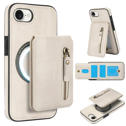 For iPhone 16e Zipper Wallet Split MagSafe Leather Back Phone Case(White) - iPhone 16e Cases by PMC Jewellery | Online Shopping South Africa | PMC Jewellery | Buy Now Pay Later Mobicred