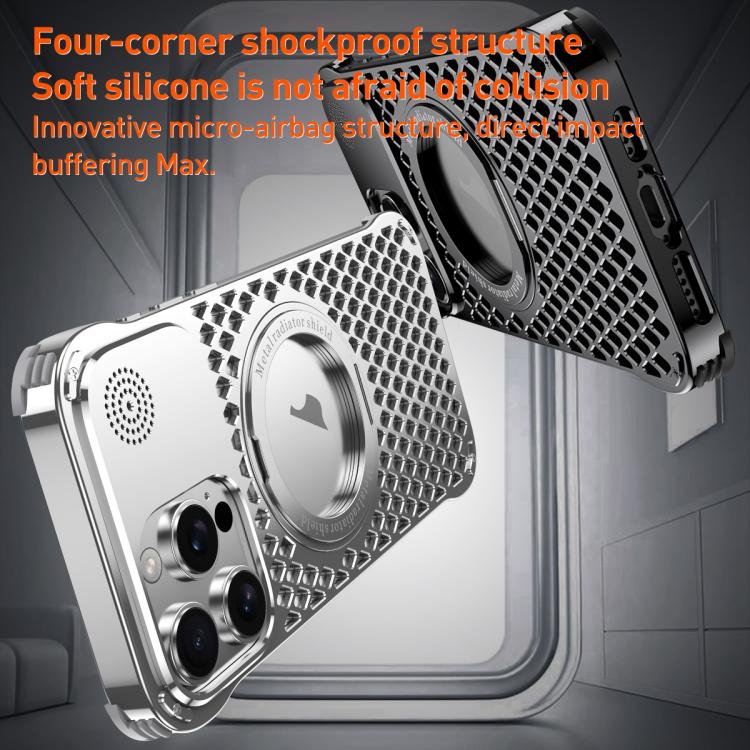 For iPhone 14 R-JUST RJ-64 Aromatherapy Heat Dissipation MagSafe Phone Case with Stand(Silver) - free shipping - PMc TechLife - Order now!