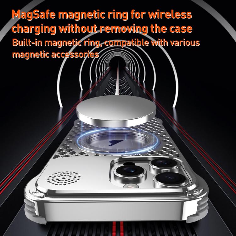 For iPhone 14 Pro Max R-JUST RJ-64 Aromatherapy Heat Dissipation MagSafe Phone Case with Stand(Silver) - free shipping - PMc TechLife - Order now!