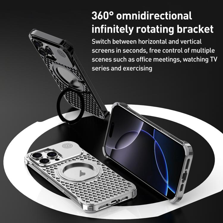 For iPhone 16 R-JUST RJ-64 Aromatherapy Heat Dissipation MagSafe Phone Case with Stand(Black) - free shipping - PMc TechLife - Order now!