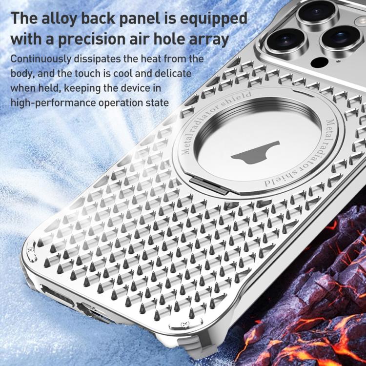 For iPhone 16 R-JUST RJ-64 Aromatherapy Heat Dissipation MagSafe Phone Case with Stand(Silver) - free shipping - PMc TechLife - Order now!