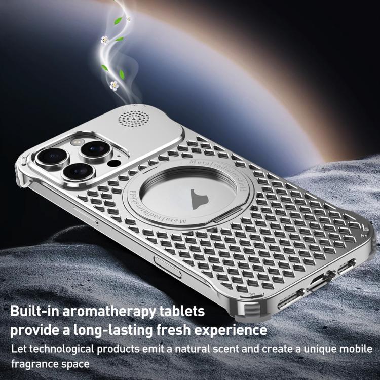 For iPhone 16 Pro R-JUST RJ-64 Aromatherapy Heat Dissipation MagSafe Phone Case with Stand(Grey) - free shipping - PMc TechLife - Order now!