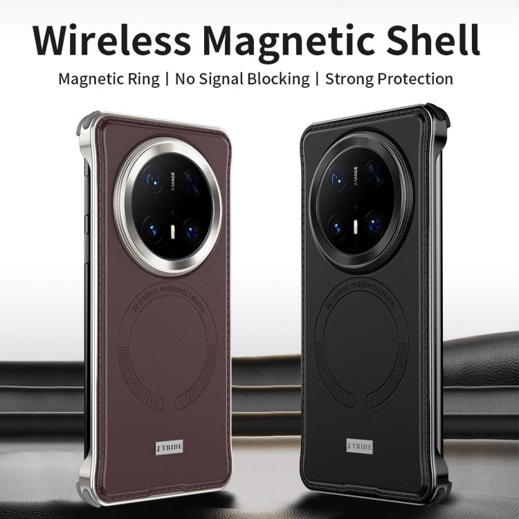 For Huawei Mate 60 Pro Metal Frameless MagSafe Leather Phone Case(Black) - Huawei Cases by PMC TechLife | Online Shopping South Africa | PMC TechLife | Buy Now Pay Later Mobicred