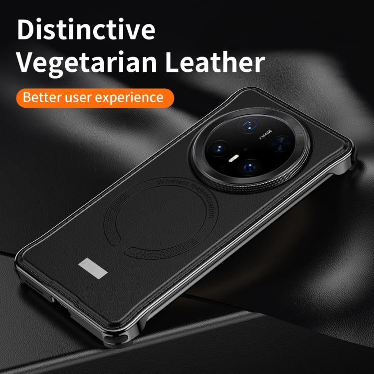 For Huawei Mate 60 Pro Metal Frameless MagSafe Leather Phone Case(Black) - Huawei Cases by PMC TechLife | Online Shopping South Africa | PMC TechLife | Buy Now Pay Later Mobicred