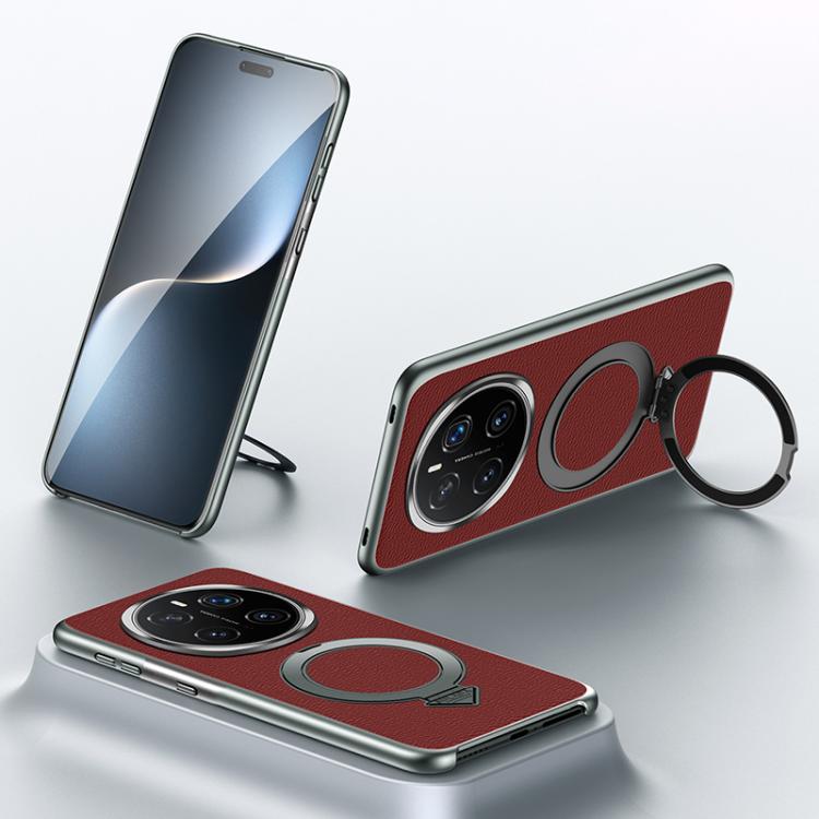 For Honor Magic7 Pro SULADA Top Grain Leather MagSafe Magnetic Holder Phone Case(Red) - Honor Cases by SULADA | Online Shopping South Africa | PMC TechLife | Buy Now Pay Later Mobicred