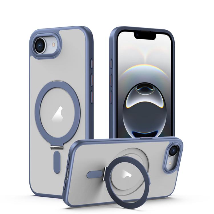 For iPhone 16e Airbag MagSafe Shockproof Frosted Phone Case with Fold Holder(Blue) - iPhone 16e Cases by PMC TechLife | Online Shopping South Africa | PMC TechLife | Buy Now Pay Later Mobicred
