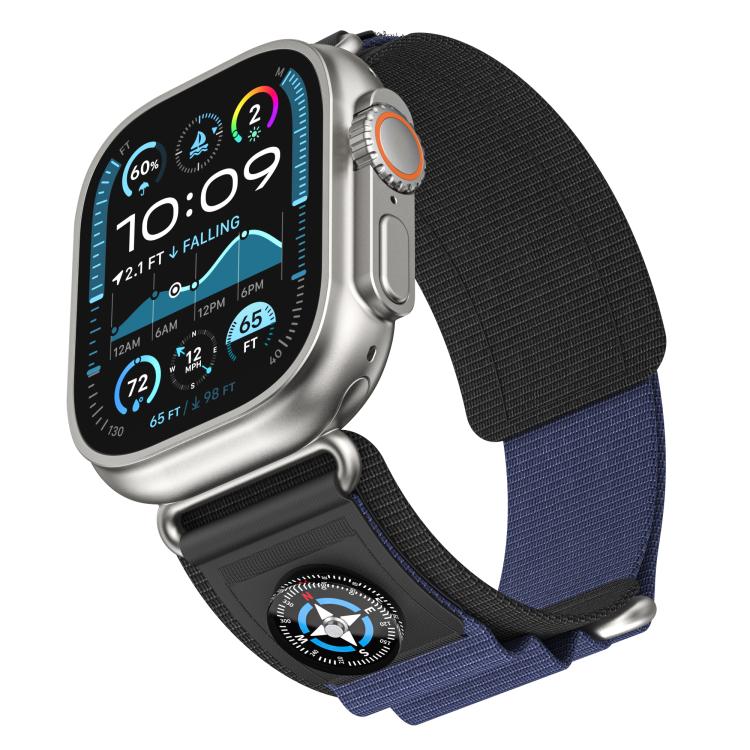 For Apple Watch 46mm / 49mm / 45mm / 44mm Kalebol Compass Nylon Loop Watch Strap(Black Blue) - free shipping - PMc TechLife - Order now!