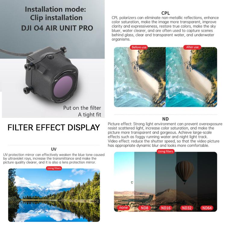 For DJI O4 Air Unit Pro / Avata 2 JSR YB Series Camera Lens Filter, Filter:4 in 1 NDPL - free shipping - PMC TechLife - Order now!