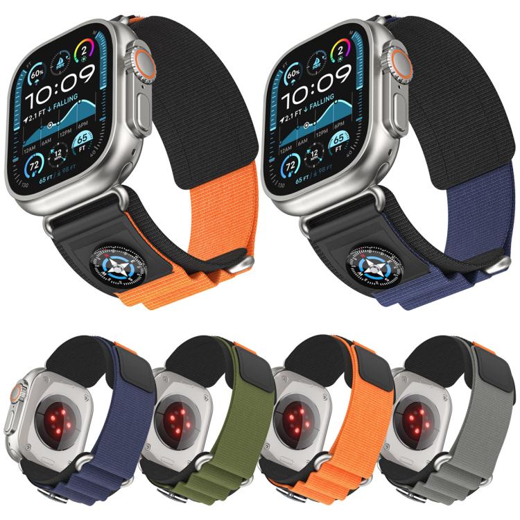 For Apple Watch 46mm / 49mm / 45mm / 44mm Compass Nylon Loop Watch Band(Black Orange) - Watch Bands by PMc TechLife | Online Shopping South Africa | PMc TechLife | Buy Now Pay Later Mobicred