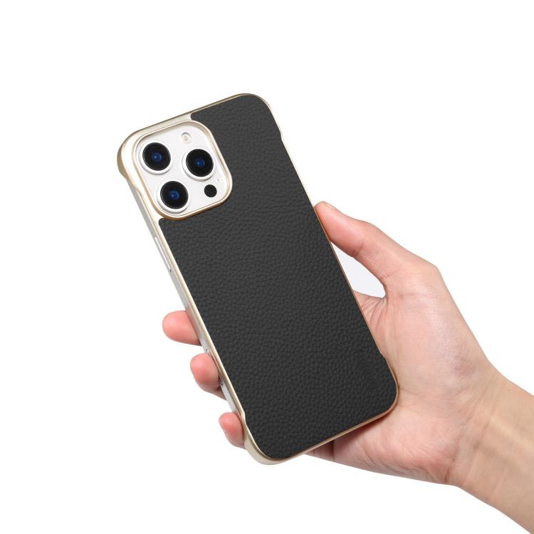 For iPhone 16 Denior A20 Genuine Leather Litchi Texture MagSafe Frameless Phone Case(Black) - free shipping - PMc TechLife - Order now!