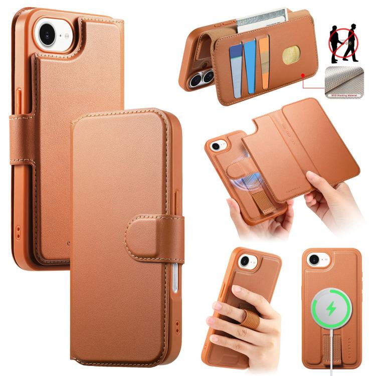 For iPhone 16e CaseNeo Finger Grip Strap MagSafe Leather Phone Case(Brown) - free shipping - PMc TechLife - Order now!