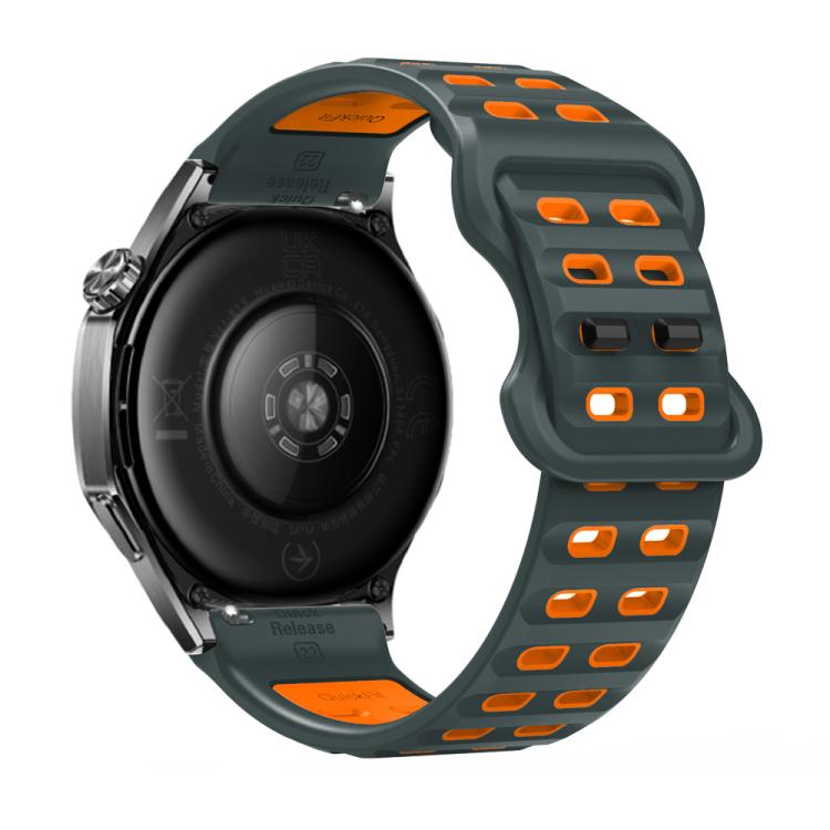 22mm Double-row Hole Studded Buckle Silicone Watch Band(Charcoal Grey Orange) - free shipping - PMc TechLife - Order now!