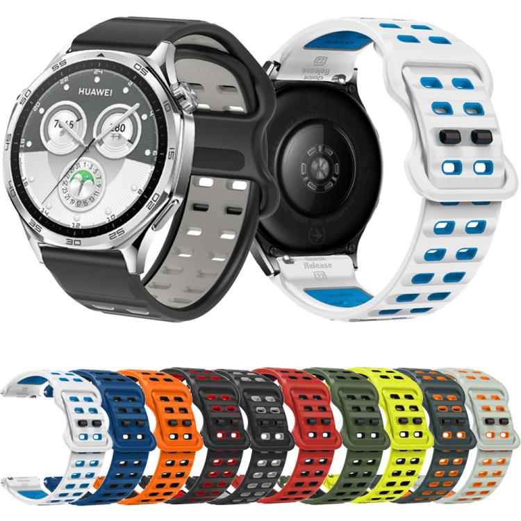 22mm Double-row Hole Studded Buckle Silicone Watch Band(Red Black) - free shipping - PMc TechLife - Order now!