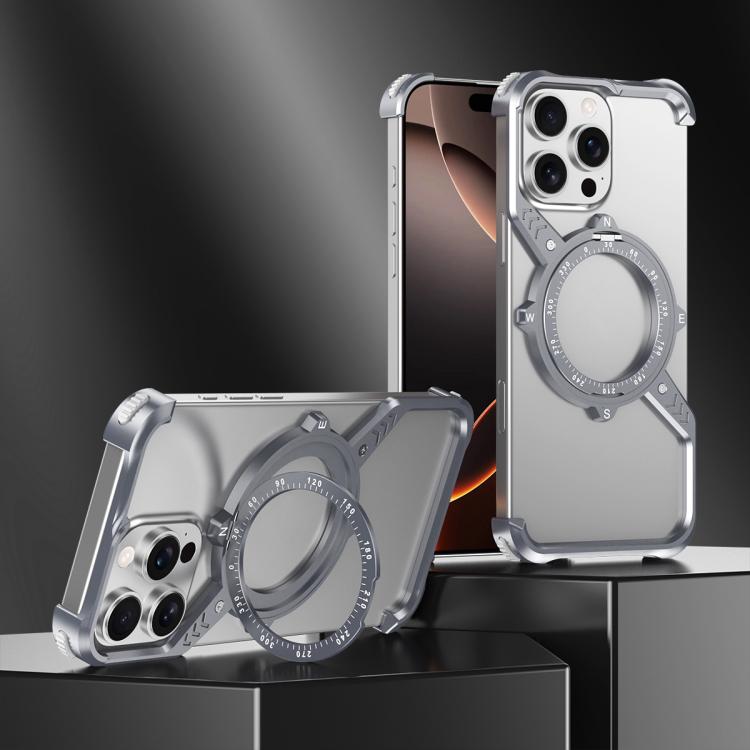 For iPhone 15 S Shaped 360 Holder Airbag Frameless MagSafe Metal Phone Case(Space Gray) - free shipping - PMC TechLife - Order now!