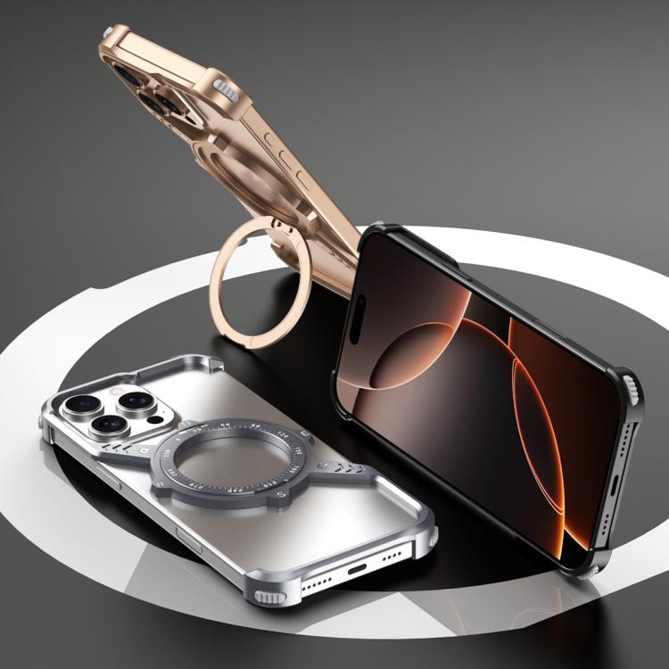 For iPhone 13 Pro S Shaped 360 Holder Airbag Frameless MagSafe Metal Phone Case(Black) - free shipping - PMC TechLife - Order now!