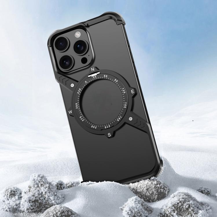 For iPhone 14 Pro S Shaped 360 Holder Airbag Frameless MagSafe Metal Phone Case(Black) - free shipping - PMC TechLife - Order now!