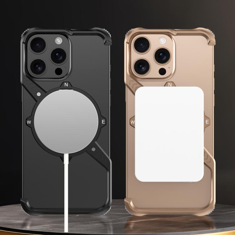 For iPhone 15 Pro S Shaped 360 Holder Airbag Frameless MagSafe Metal Phone Case(Space Gray) - free shipping - PMC TechLife - Order now!