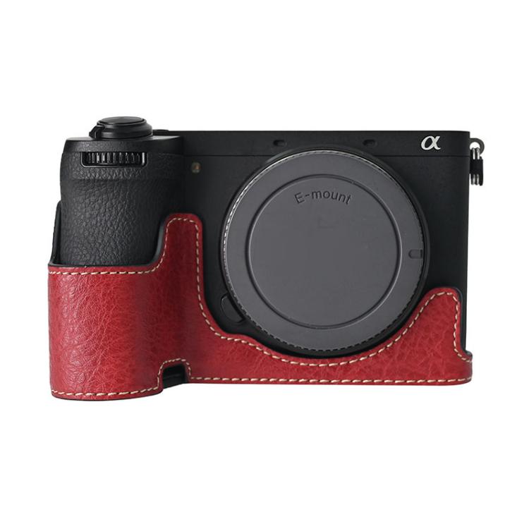 For Sony ILCE-6700 / A6700 Litchi Texture PU Leather Camera Half Case Base(Wine Red) - free shipping - PMC TechLife - Order now!