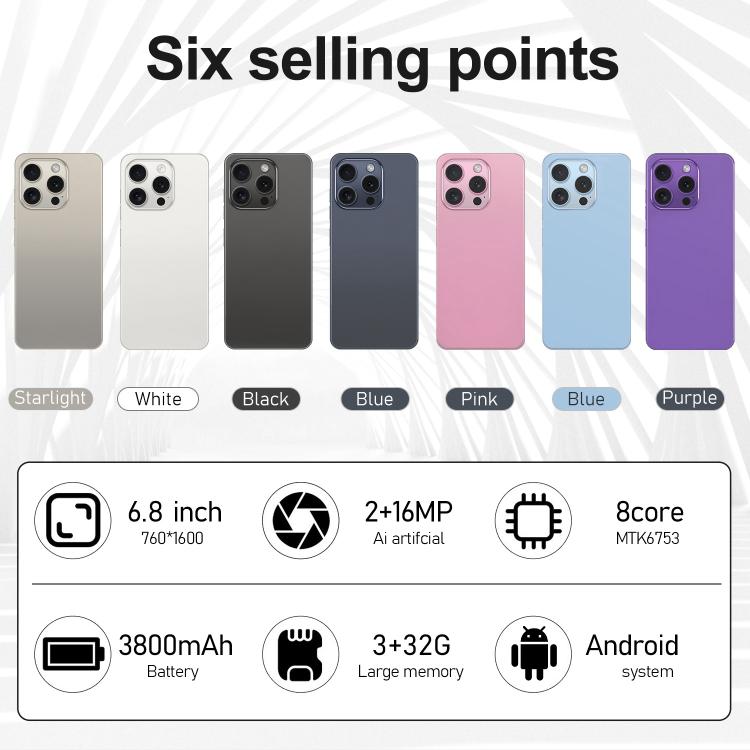 I16 Pro Max / VD1, 3GB+32GB, 6.8 inch Android 10 MTK6753 Octa Core, Network: 4G, Dual SIM, Plug:EU Plug(White) - free shipping - PMc TechLife - Order now!