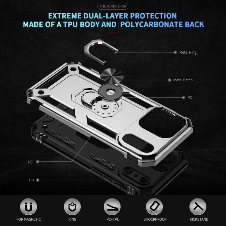 For iPhone 17 Pro Shockproof TPU Hybrid PC Phone Case with Holder(Silver) - free shipping - PMc TechLife - Order now!