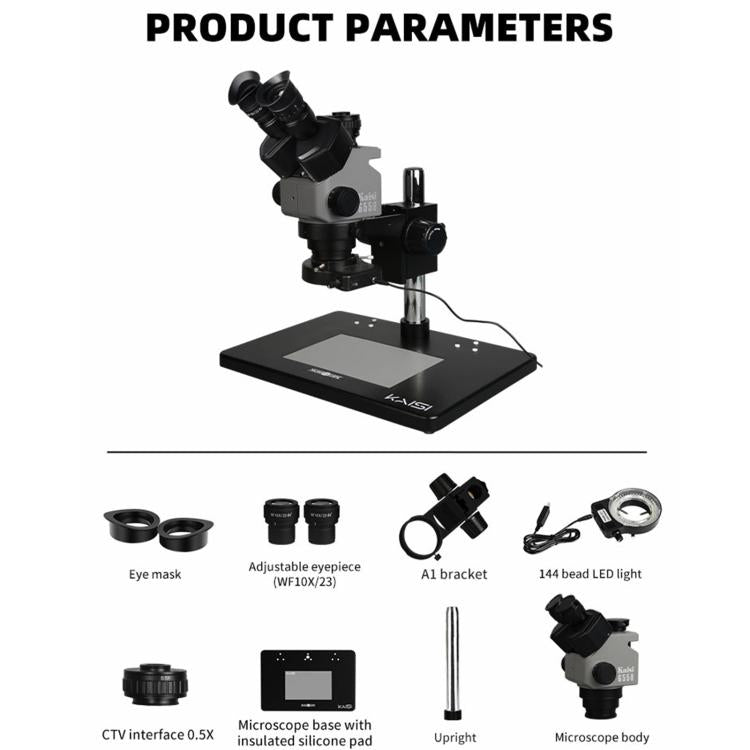 Kaisi 6558 6.5-58X Synchronous Zoom Trinocular Stereo Microscope - free shipping - PMC TechLife - Order now!
