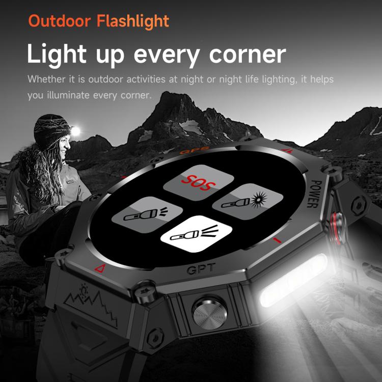 KC91 1.39 inch IPS Screen 3ATM Outdoor GPS Smart Watch with Flashlight(Camouflage) - Smart Watches by PMC TechLife | Online Shopping South Africa | PMC TechLife | Buy Now Pay Later Mobicred