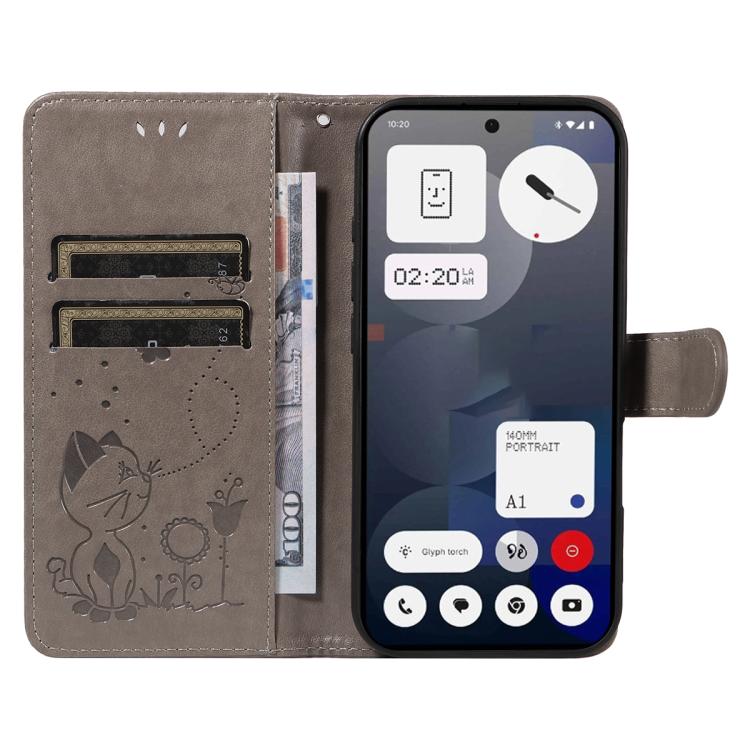 For Nothing Phone 3A Cat and Bee Embossed Flip Leather Phone Case(Grey) - free shipping - PMC TechLife - Order now!
