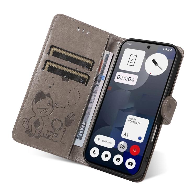 For Nothing Phone 3A Cat and Bee Embossed Flip Leather Phone Case(Grey) - free shipping - PMC TechLife - Order now!