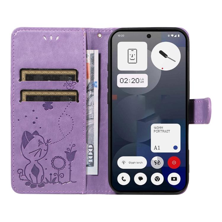 For Nothing Phone 3A Cat and Bee Embossed Flip Leather Phone Case(Purple) - free shipping - PMC TechLife - Order now!