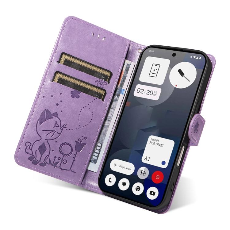 For Nothing Phone 3A Cat and Bee Embossed Flip Leather Phone Case(Purple) - free shipping - PMC TechLife - Order now!