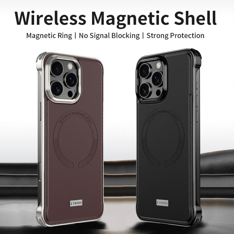 For iPhone 16 J TRIBE Metal Frameless Plain Leather MagSafe Phone Case(Brown) - free shipping - PMC TechLife - Order now!