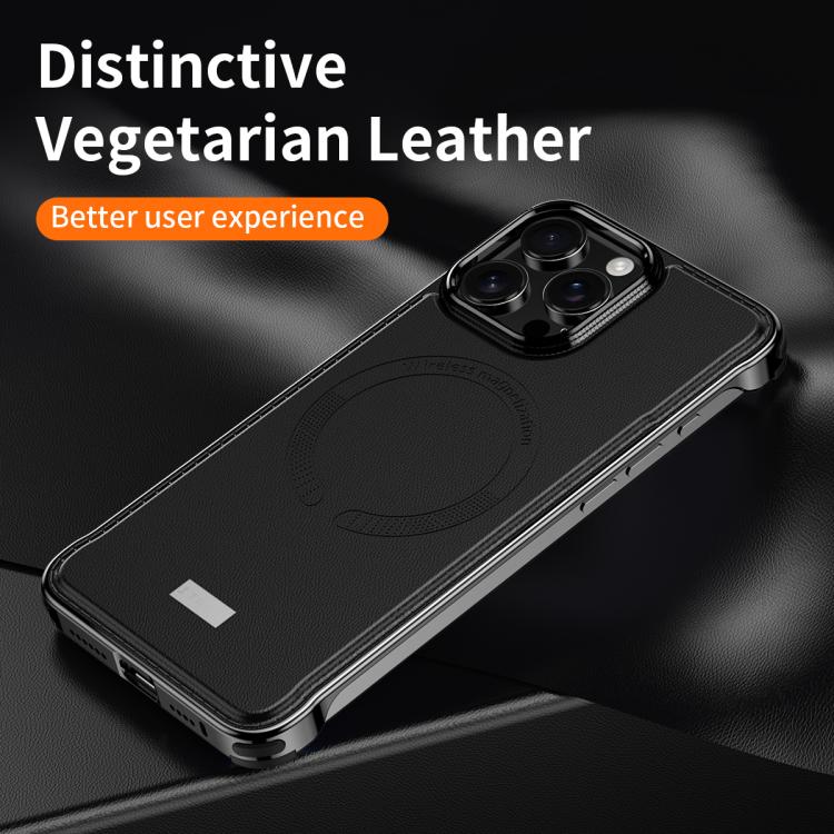 For iPhone 16 J TRIBE Metal Frameless Plain Leather MagSafe Phone Case(Black) - free shipping - PMC TechLife - Order now!