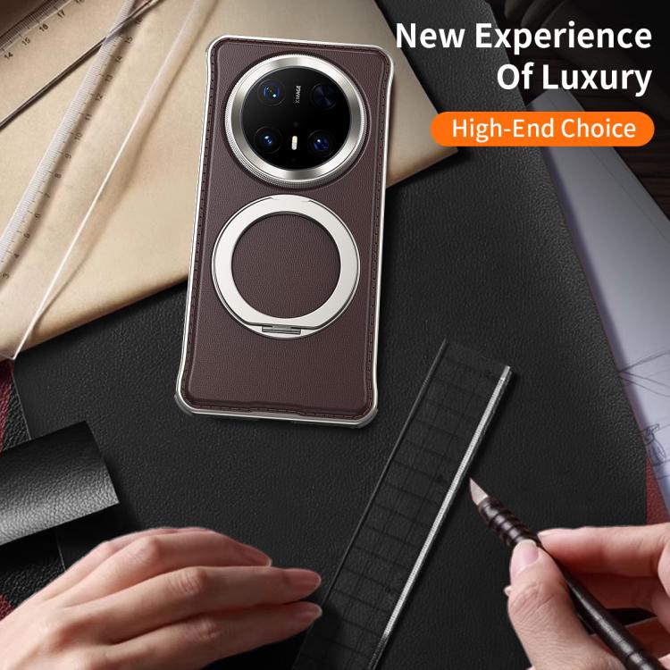 For Huawei Mate 70 Pro Metal Frameless Plain Leather MagSafe Holder Phone Case(Brown) - free shipping - PMC TechLife - Order now!