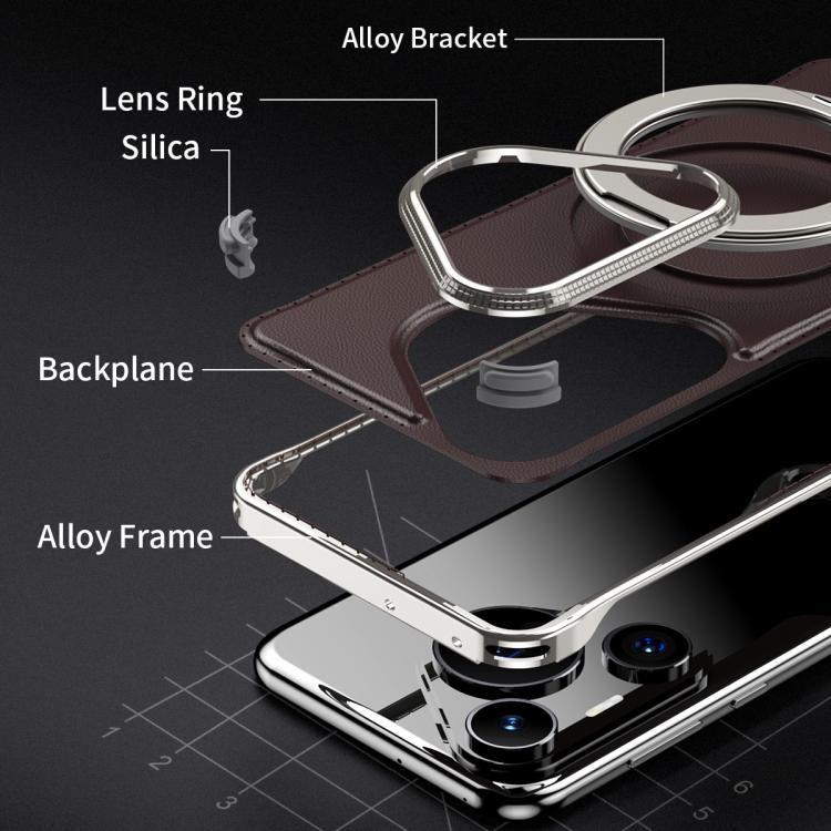 For Huawei Pura 70 Metal Frameless Plain Leather MagSafe Holder Phone Case(Brown) - free shipping - PMC TechLife - Order now!