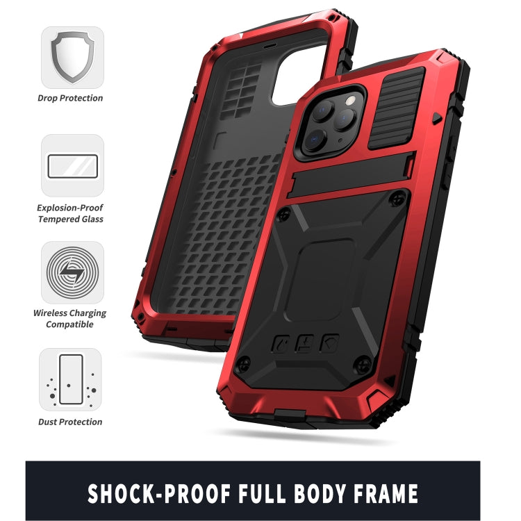 For iPhone 12 Pro Max R-JUST Shockproof Waterproof Dust-proof Metal + Silicone Protective Case with Holder(Red) - free shipping - PMC TechLife - Order now!