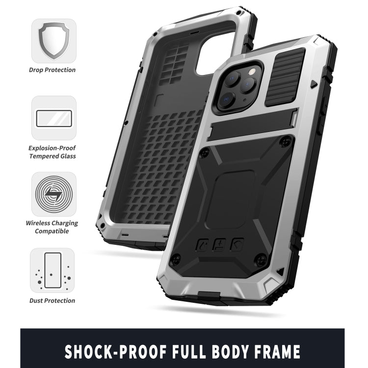 For iPhone 12 Pro Max R-JUST Shockproof Waterproof Dust-proof Metal + Silicone Protective Case with Holder(Silver) - iPhone 12 Pro Max Cases by R-JUST | Online Shopping South Africa | PMC TechLife