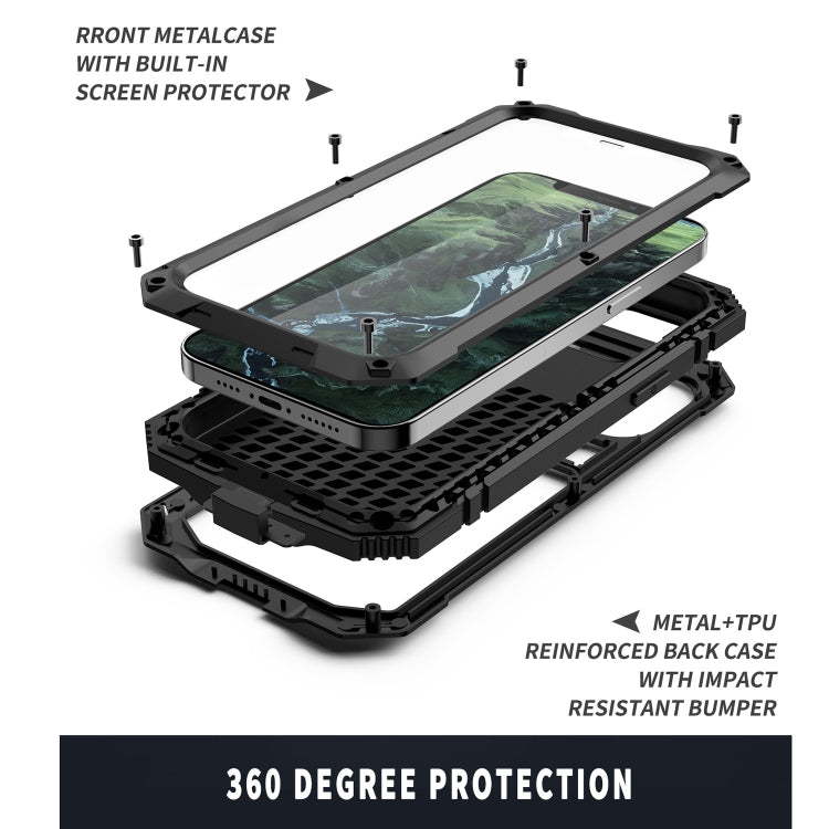 For iPhone 12 / 12 Pro R-JUST Shockproof Waterproof Dust-proof Metal + Silicone Protective Case with Holder(Black) - free shipping - PMC TechLife - Order now!