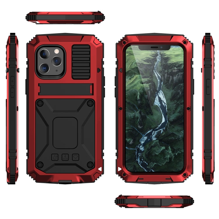 For iPhone 12 / 12 Pro R-JUST Shockproof Waterproof Dust-proof Metal + Silicone Protective Case with Holder(Red) - iPhone 12 / 12 Pro Cases by R-JUST | Online Shopping South Africa | PMC TechLife | Buy Now Pay Later Mobicred