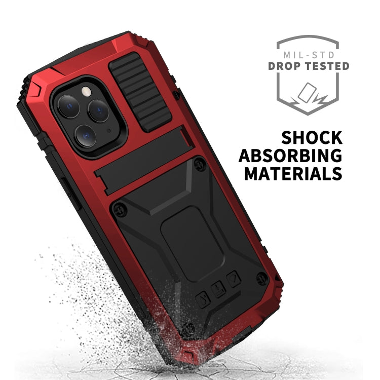 For iPhone 12 / 12 Pro R-JUST Shockproof Waterproof Dust-proof Metal + Silicone Protective Case with Holder(Red) - iPhone 12 / 12 Pro Cases by R-JUST | Online Shopping South Africa | PMC TechLife | Buy Now Pay Later Mobicred