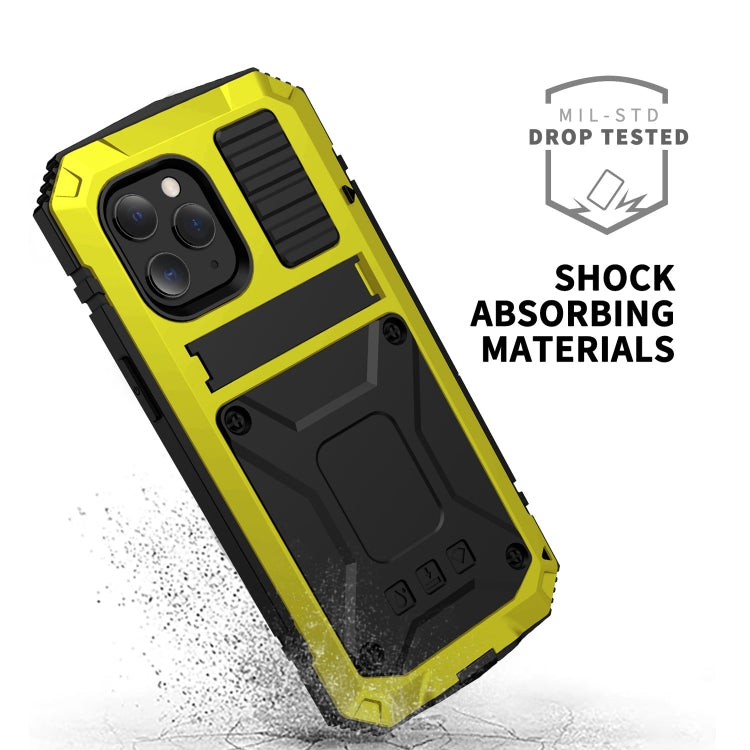 For iPhone 12 / 12 Pro R-JUST Shockproof Waterproof Dust-proof Metal + Silicone Protective Case with Holder(Yellow) - iPhone 12 / 12 Pro Cases by R-JUST | Online Shopping South Africa | PMC TechLife | Buy Now Pay Later Mobicred