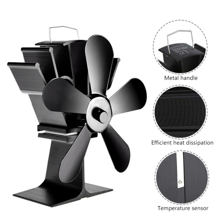 YL602 5-Blade High Temperature Metal Heat Powered Fireplace Stove Fan (Grey) - Fireplace Fan by PMC Jewellery | Online Shopping South Africa | PMC Jewellery | Buy Now Pay Later Mobicred