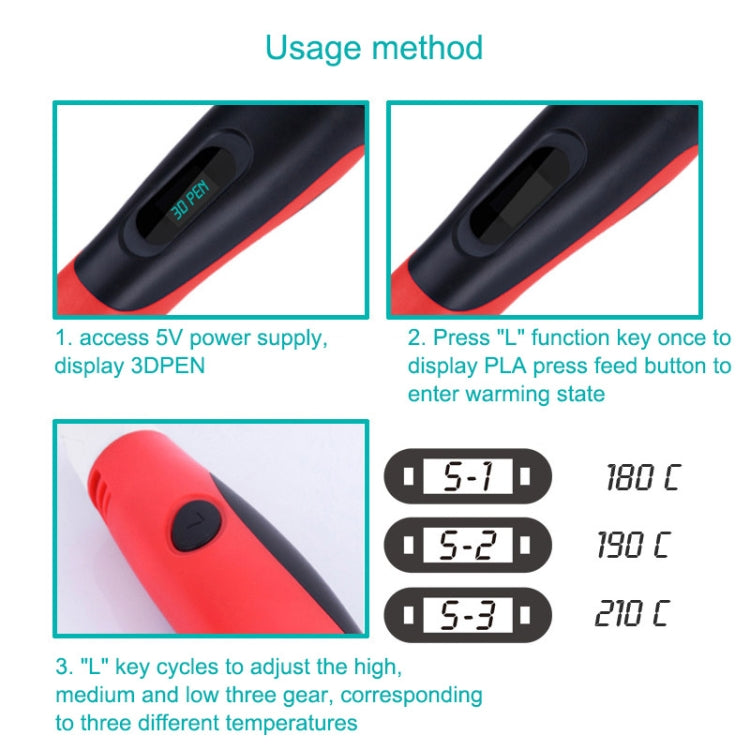 Gen 6th ABS / PLA Filament Kids DIY Drawing 3D Printing Pen with LCD Display(Red+Black) - 3D Printer by PMC TechLife | Online Shopping South Africa | PMC TechLife | Buy Now Pay Later Mobicred
