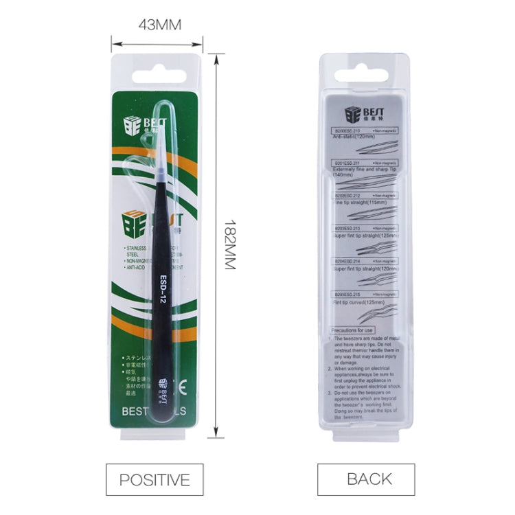 BEST BST-09 Precision Anti-static ESD Stainless Steel Tweezers - free shipping - PMC TechLife - Order now!